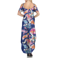 Hawaiian and Japanese Culture Together Summer Maxi Dress Hawaiian Archipelago Shape Sea Animals LT03 - Polynesian Pride