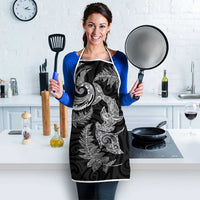 New Zealand Sea Animals with Maori Tribal Tattoo Apron Shark Manta Ray with Silver Fern Black LT03 - Polynesian Pride