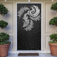 New Zealand Sea Animals with Maori Tribal Tattoo Door Cover Shark Manta Ray with Silver Fern Black LT03 Black - Polynesian Pride