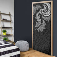 New Zealand Sea Animals with Maori Tribal Tattoo Door Cover Shark Manta Ray with Silver Fern Black LT03 - Polynesian Pride