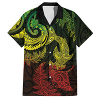 New Zealand Sea Animals with Maori Tribal Tattoo Family Matching Off The Shoulder Long Sleeve Dress and Hawaiian Shirt Shark Manta Ray with Silver Fern Reggae LT03 Dad's Shirt - Short Sleeve Reggae - Polynesian Pride