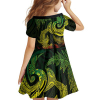New Zealand Sea Animals with Maori Tribal Tattoo Family Matching Off Shoulder Maxi Dress and Hawaiian Shirt Shark Manta Ray with Silver Fern Reggae LT03 - Polynesian Pride