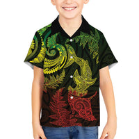 New Zealand Sea Animals with Maori Tribal Tattoo Family Matching Short Sleeve Bodycon Dress and Hawaiian Shirt Shark Manta Ray with Silver Fern Reggae LT03 Son's Shirt Reggae - Polynesian Pride