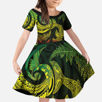 New Zealand Sea Animals with Maori Tribal Tattoo Family Matching Tank Maxi Dress and Hawaiian Shirt Shark Manta Ray with Silver Fern Reggae LT03 Daughter's Dress Reggae - Polynesian Pride