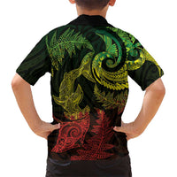 New Zealand Sea Animals with Maori Tribal Tattoo Kid Hawaiian Shirt Shark Manta Ray with Silver Fern Reggae LT03 - Polynesian Pride
