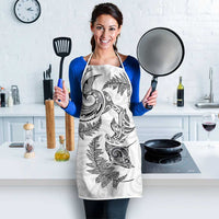 New Zealand Sea Animals with Maori Tribal Tattoo Apron Shark Manta Ray with Silver Fern White LT03 - Polynesian Pride