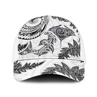 New Zealand Sea Animals with Maori Tribal Tattoo Baseball Net Cap Shark Manta Ray with Silver Fern White LT03 One Size White White - Polynesian Pride