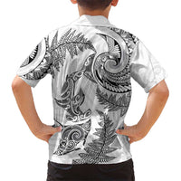 New Zealand Sea Animals with Maori Tribal Tattoo Family Matching Off Shoulder Maxi Dress and Hawaiian Shirt Shark Manta Ray with Silver Fern White LT03 - Polynesian Pride