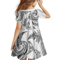 New Zealand Sea Animals with Maori Tribal Tattoo Family Matching Tank Maxi Dress and Hawaiian Shirt Shark Manta Ray with Silver Fern White LT03 - Polynesian Pride