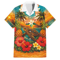 Hawaiian Turtles on Beach Family Matching Tank Maxi Dress and Hawaiian Shirt with Pineapple Tropical Plant and Lei LT03 Dad's Shirt - Short Sleeve Multicolor - Polynesian Pride