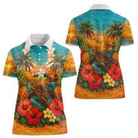 Hawaiian Turtles on Beach Women Polo Shirt with Pineapple Tropical Plant and Lei LT03 - Polynesian Pride