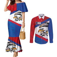 American Samoa Flag Day Couples Matching Mermaid Dress and Long Sleeve Button Shirt Polynesian Art Geometric with Flag Brush Style LT03 Multicolor - Polynesian Pride