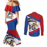 American Samoa Flag Day Couples Matching Mermaid Dress and Long Sleeve Button Shirt Polynesian Art Geometric with Flag Brush Style LT03 - Polynesian Pride