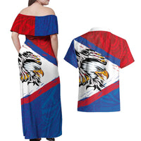 American Samoa Flag Day Couples Matching Off Shoulder Maxi Dress and Hawaiian Shirt Polynesian Art Geometric with Flag Brush Style LT03 - Polynesian Pride