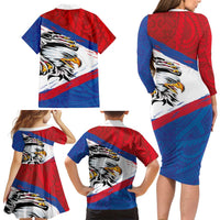 American Samoa Flag Day Family Matching Long Sleeve Bodycon Dress and Hawaiian Shirt Polynesian Art Geometric with Flag Brush Style LT03 - Polynesian Pride