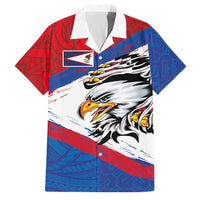 American Samoa Flag Day Family Matching Off Shoulder Short Dress and Hawaiian Shirt Polynesian Art Geometric with Flag Brush Style