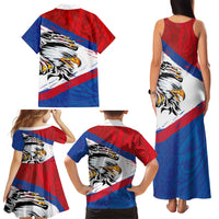 American Samoa Flag Day Family Matching Tank Maxi Dress and Hawaiian Shirt Polynesian Art Geometric with Flag Brush Style