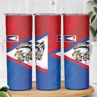 American Samoa Flag Day Skinny Tumbler Polynesian Art Geometric with Flag Brush Style