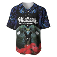 New Zealand Maori Matariki Baseball Jersey Hongi Tui Bird Pohutukawa and Polynesia Tribal LT03 Black - Polynesian Pride