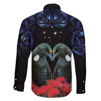 New Zealand Maori Matariki Family Matching Long Sleeve Bodycon Dress and Hawaiian Shirt Hongi Tui Bird Pohutukawa and Polynesia Tribal