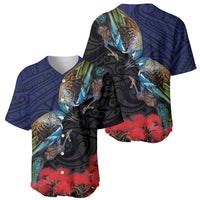 New Zealand Maori Hongi Culture Baseball Jersey Tui Bird Pohutukawa and Polynesian Pattern LT03 - Polynesian Pride