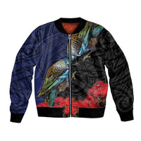 New Zealand Maori Hongi Culture Bomber Jacket Tui Bird Pohutukawa and Polynesian Pattern