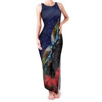 New Zealand Maori Hongi Culture Family Matching Tank Maxi Dress and Hawaiian Shirt Tui Bird Pohutukawa and Polynesian Pattern LT03 Mom's Dress Blue - Polynesian Pride