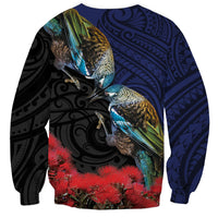 New Zealand Maori Hongi Culture Sweatshirt Tui Bird Pohutukawa and Polynesian Pattern LT03 - Polynesian Pride