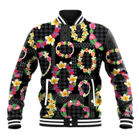 Hawaiian Kakau Tattoo Leis and Palaka Pattern Baseball Jacket Traditional Aloha Tribal Black Color LT03 Unisex Black - Polynesian Pride
