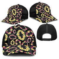 Hawaiian Kakau Tattoo Leis and Palaka Pattern Baseball Net Cap Traditional Aloha Tribal Black Color
