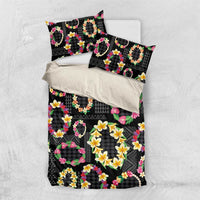 Hawaiian Kakau Tattoo Leis and Palaka Pattern Bedding Set Traditional Aloha Tribal Black Color LT03 US Twin 172cm x 218cm Black - Polynesian Pride