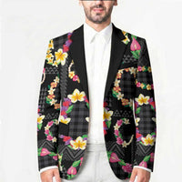 Hawaiian Kakau Tattoo Leis and Palaka Pattern Blazer Traditional Aloha Tribal Black Color LT03 - Polynesian Pride