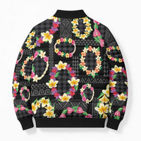 Hawaiian Kakau Tattoo Leis and Palaka Pattern Bomber Puffer Jacket Traditional Aloha Tribal Black Color LT03 - Polynesian Pride