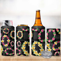 Hawaiian Kakau Tattoo Leis and Palaka Pattern 4 in 1 Can Cooler Tumbler Traditional Aloha Tribal Black Color LT03 - Polynesian Pride