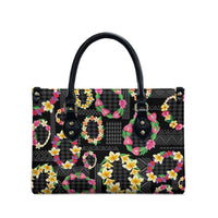 Hawaiian Kakau Tattoo Leis and Palaka Pattern Leather Bag Traditional Aloha Tribal Black Color LT03 - Polynesian Pride