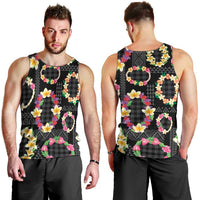 Hawaiian Kakau Tattoo Leis and Palaka Pattern Men Tank Top Traditional Aloha Tribal Black Color LT03 - Polynesian Pride