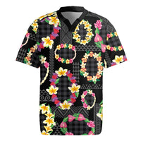 Hawaiian Kakau Tattoo Leis and Palaka Pattern Rugby Jersey Traditional Aloha Tribal Black Color LT03 Black - Polynesian Pride