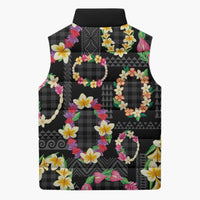 Hawaiian Kakau Tattoo Leis and Palaka Pattern Sleeveless Puffer Jacket Traditional Aloha Tribal Black Color LT03 - Polynesian Pride