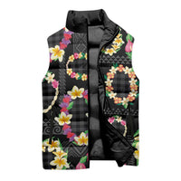 Hawaiian Kakau Tattoo Leis and Palaka Pattern Sleeveless Puffer Jacket Traditional Aloha Tribal Black Color LT03 - Polynesian Pride