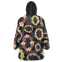 Hawaiian Kakau Tattoo Leis and Palaka Pattern Wearable Blanket Hoodie Traditional Aloha Tribal Black Color LT03 - Polynesian Pride