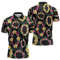 Hawaiian Kakau Tattoo Leis and Palaka Pattern Zipper Polo Shirt Traditional Aloha Tribal Black Color LT03 - Polynesian Pride