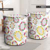 Hawaiian Kakau Tattoo Leis and Palaka Pattern Laundry Basket Traditional Aloha Tribal White Color LT03 - Polynesian Pride