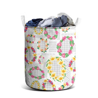 Hawaiian Kakau Tattoo Leis and Palaka Pattern Laundry Basket Traditional Aloha Tribal White Color LT03 - Polynesian Pride