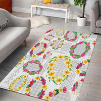 Hawaiian Kakau Tattoo Leis and Palaka Pattern Area Rug Traditional Aloha Tribal White Color LT03 - Polynesian Pride