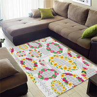 Hawaiian Kakau Tattoo Leis and Palaka Pattern Area Rug Traditional Aloha Tribal White Color LT03 - Polynesian Pride