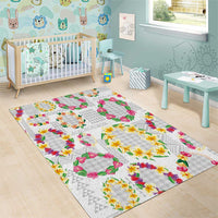 Hawaiian Kakau Tattoo Leis and Palaka Pattern Area Rug Traditional Aloha Tribal White Color LT03 - Polynesian Pride