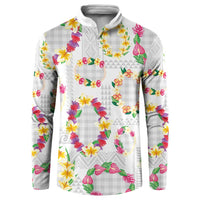 Hawaiian Kakau Tattoo Leis and Palaka Pattern Button Sweatshirt Traditional Aloha Tribal White Color LT03 White - Polynesian Pride