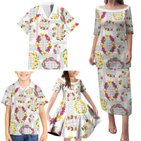Hawaiian Kakau Tattoo Leis and Palaka Pattern Family Matching Puletasi and Hawaiian Shirt Traditional Aloha Tribal White Color LT03 - Polynesian Pride