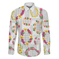 Hawaiian Kakau Tattoo Leis and Palaka Pattern Family Matching Summer Maxi Dress and Hawaiian Shirt Traditional Aloha Tribal White Color LT03 Dad's Shirt - Long Sleeve White - Polynesian Pride