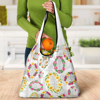 Hawaiian Kakau Tattoo Leis and Palaka Pattern Grocery Bag Traditional Aloha Tribal White Color LT03 - Polynesian Pride